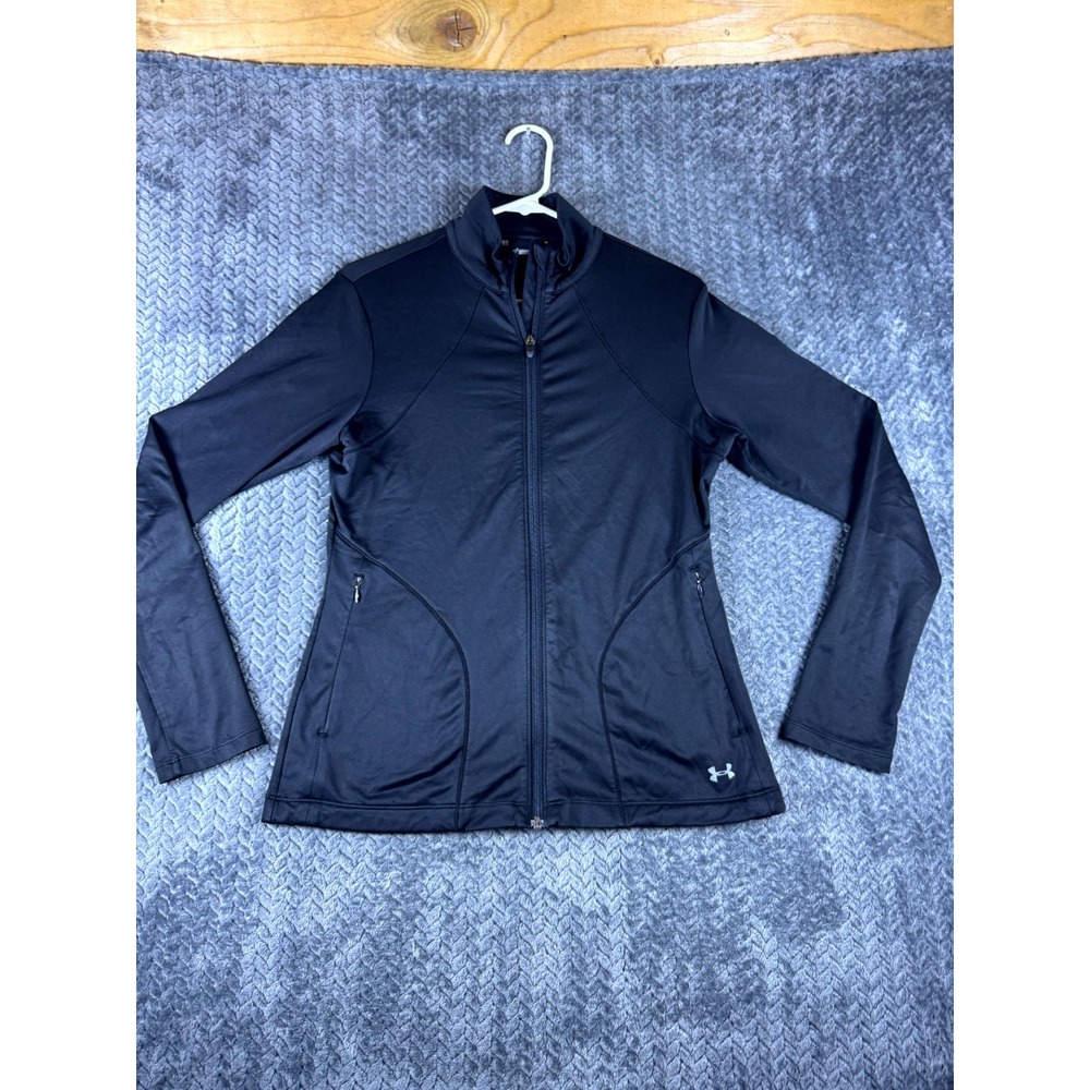 Under Armour Loose Track Jacket Womens Medium Black Full Zip Mock Neck Athletic